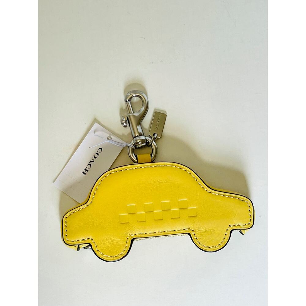 Coach Taxi Cab Bag Charm Yellow Leather Keychain CDB16 Orig Pkg